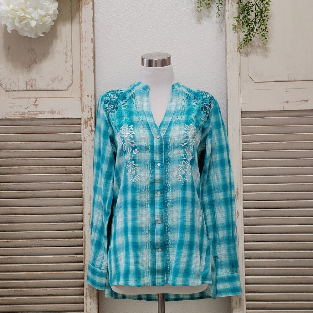 Panhandle plaid embroidery button down western shirt Small